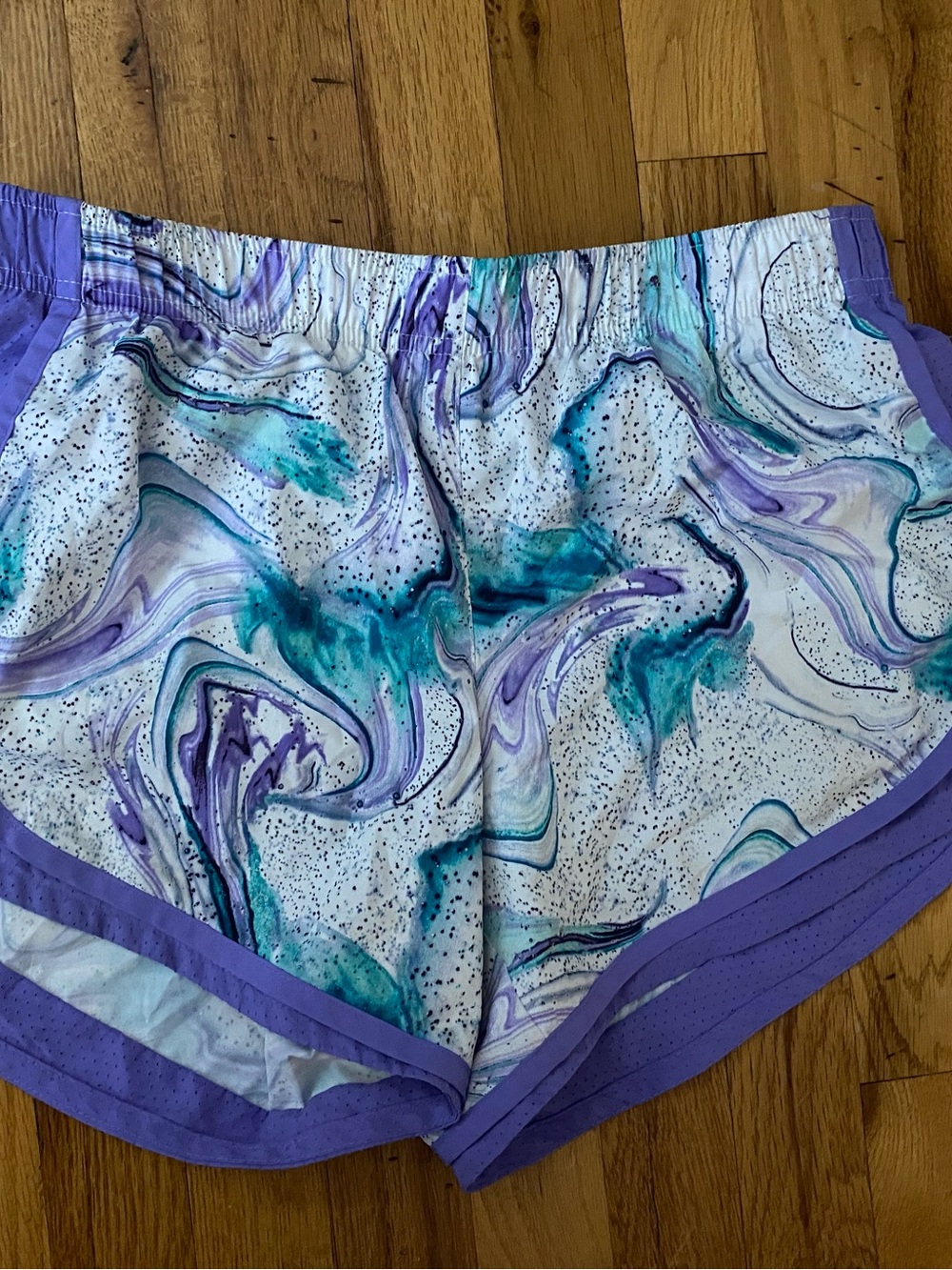 Athletic Works Marble Print Shorts in Purple and Teal